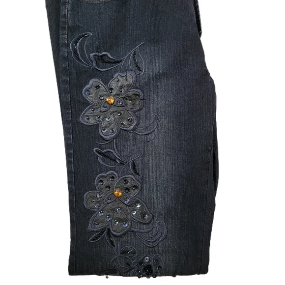 Vintage Daniel Original Jeans Women's Size 11/12 Embroidered Blue Floral - Picture 5 of 7